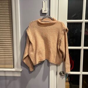 Chunky marl cable knit turtleneck ruffle sweater